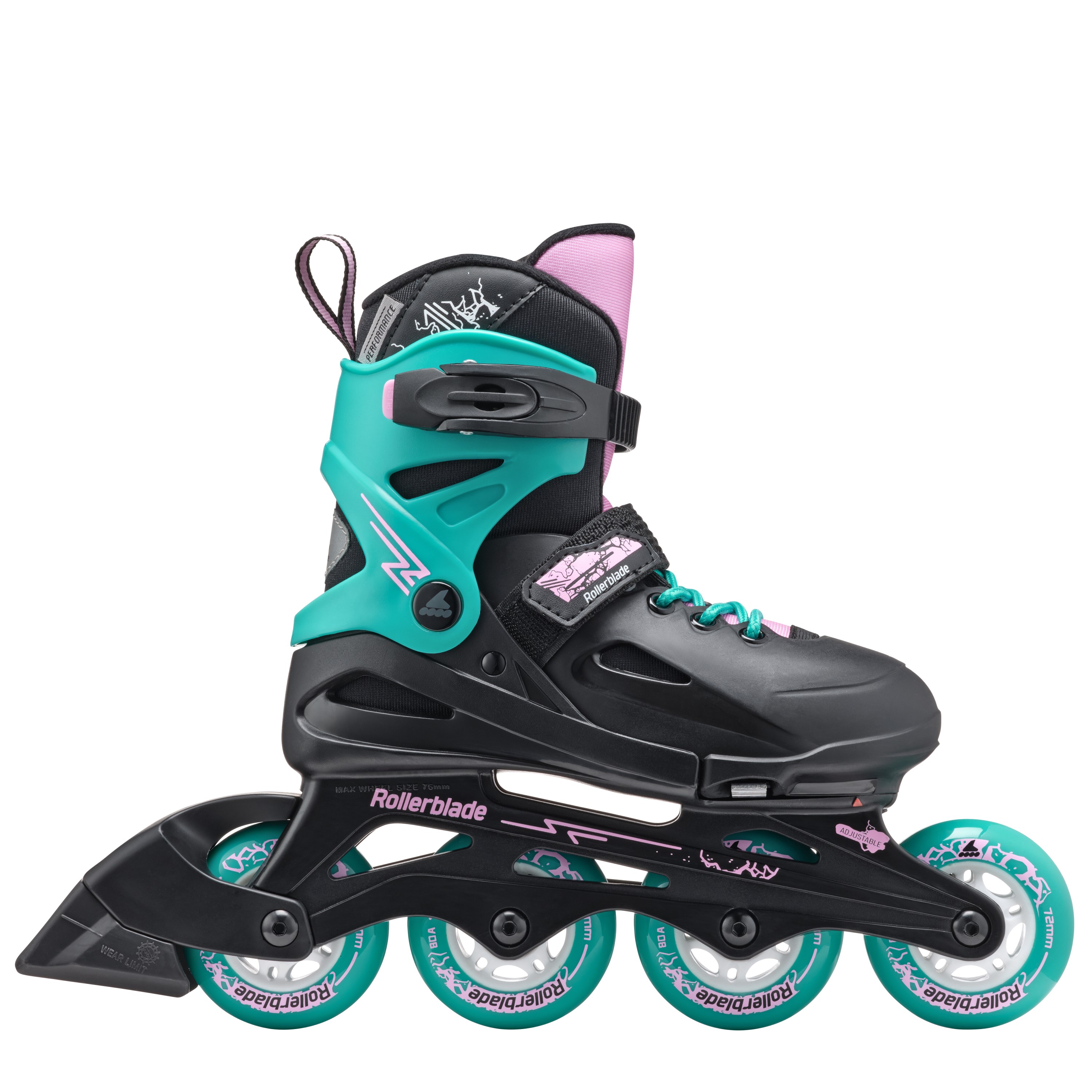 اسکیت برند رولربلید rollerblade مدل fury رنگ مشکی فیروزه ای سایز متغیر